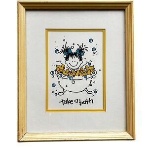 Framed 1990's Donna Klotze Original Art Take A Bath Girl Rubber Ducks Whimsical